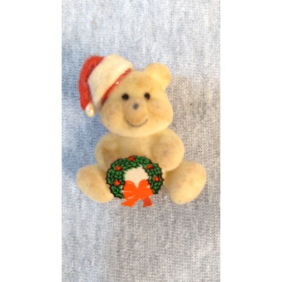 Vintage Fabric Holiday Christmas Teddy Bear Pin Holding Chriatmas Reef - Picture 2 of 4